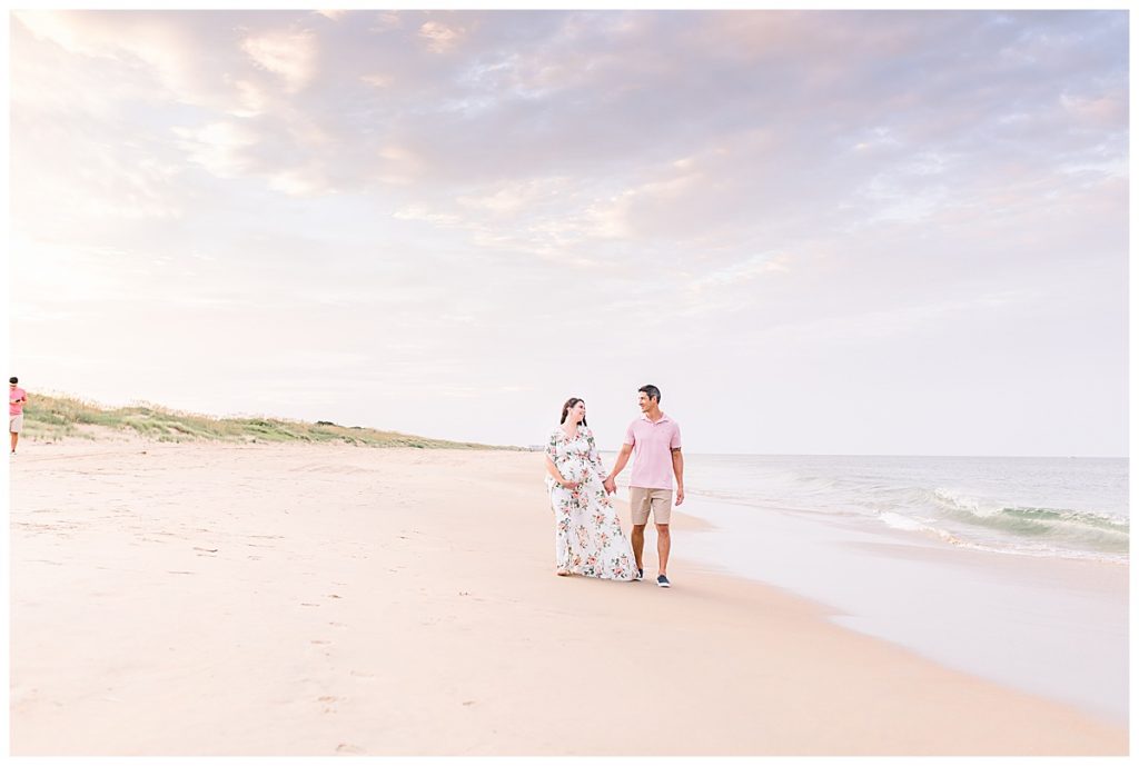 floral maternity dress, Sarah and Tommy, beach Maternity Session, Sami Roy Photography