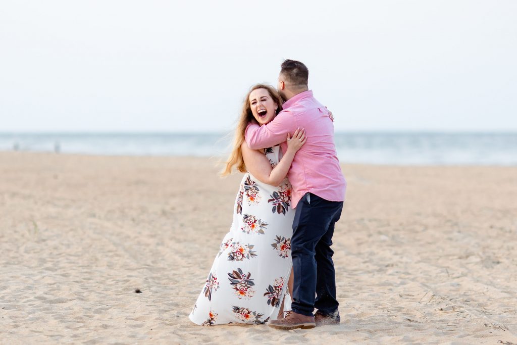 hug on the beach, engagement session